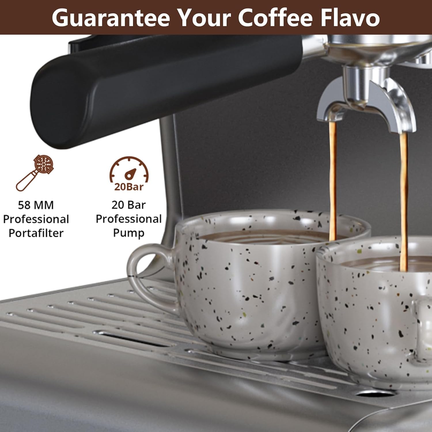 Acekool 20 Bar Espresso Machines with Grinder, Professional Espresso Maker with Removable Water Tank, Milk Frother Steam Wand for Latte&Cappuccino (Silver)