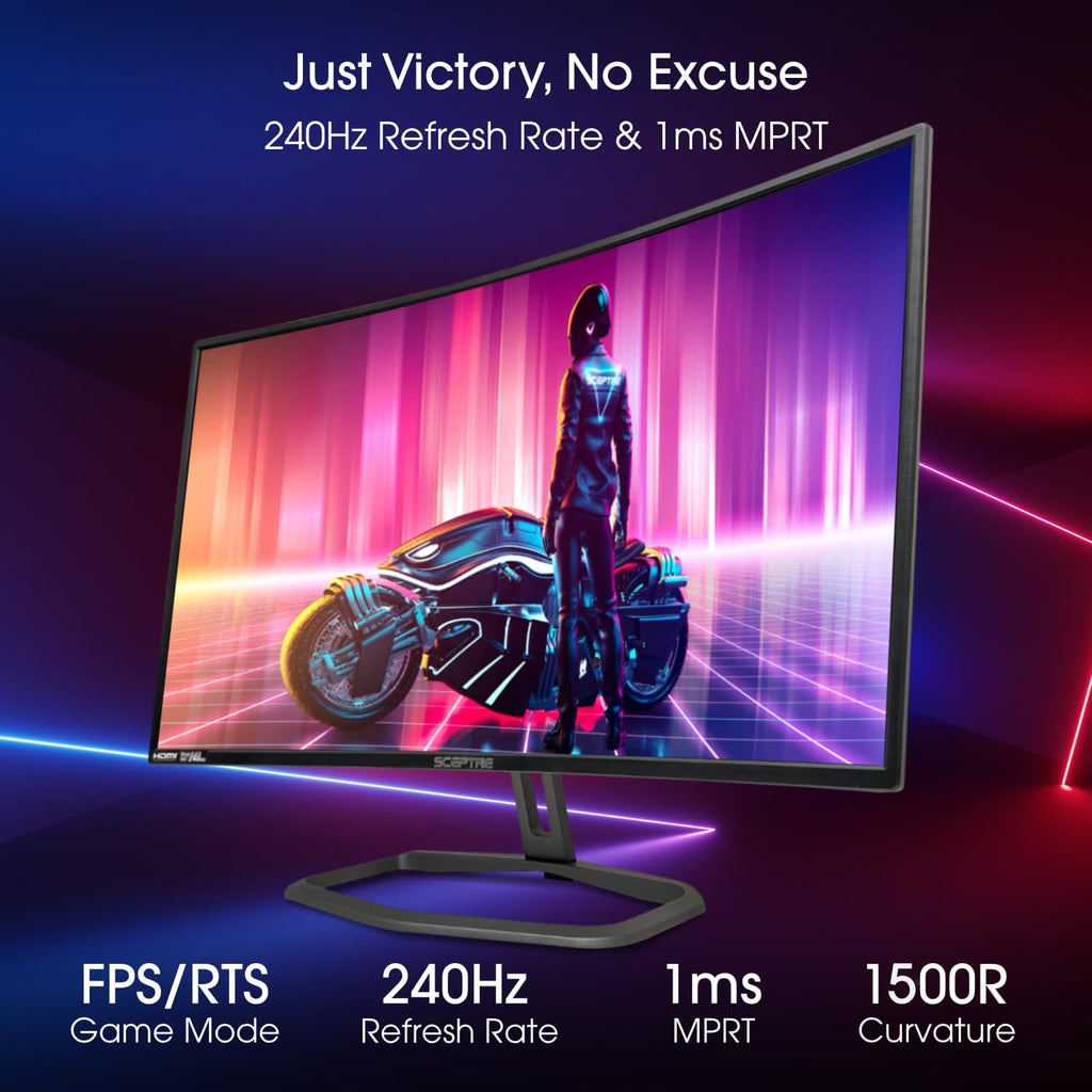 Sceptre Curved 32-Inch Gaming Monitor, 1920 × 1080, Up to 240+Hz, 1ms, 110% sRGB, AMD FreeSync Premium, Built-in Speakers, HDMI DisplayPort, Machine Black (C325B-FWD240 Series)