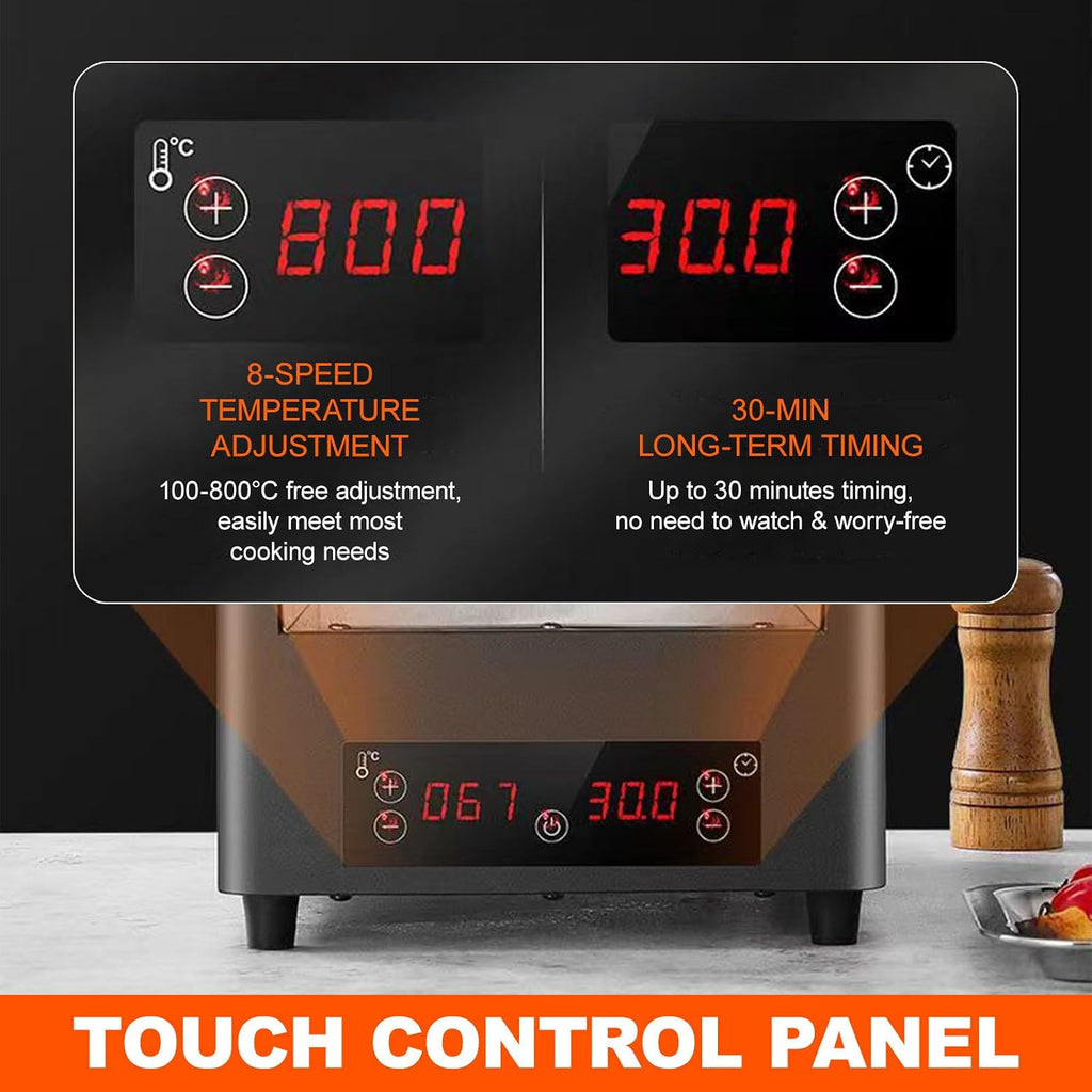Commercial Indoor Steak Grill/Electric Steak Broiler - 30 Min Time/8 Gears Temperature Adjustable(100-800℃),8-Layer Portable Countertop (Metallic)