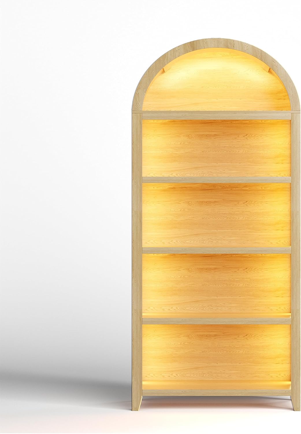 Arch Bookcase - 5 Tiers Bookshelf with 3 Colors LED Sensor Lights and Thickened Wooden Design Display Shelf for Lego Books Bathroom Living Room - Ideal Gift (Wood)