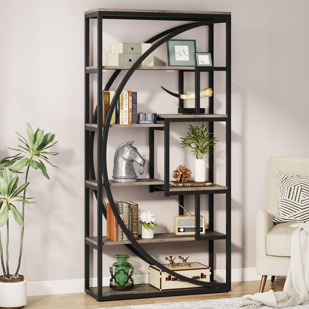 Tribesigns Bookshelf, Industrial 5-Tier Etagere Bookcase, 70.8 inch Tall Bookshelf with 8 Open Storage Shelf, Book Shelf Display Tack Shelving Unit for Home Office Living Room, Vintage Grey