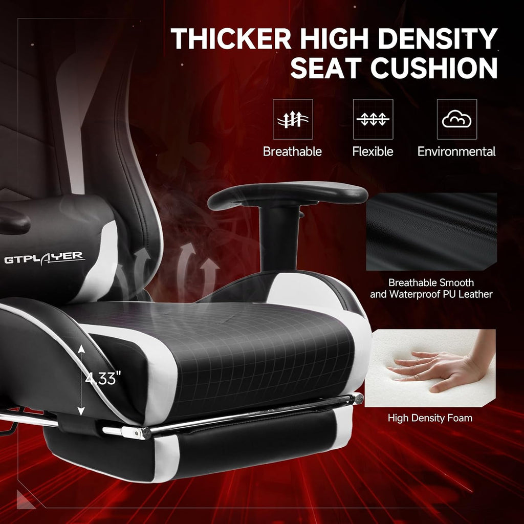 GTPLAYER Gaming Chair,Gamer Chair with Bluetooth and Adjustable Backrest,Seat Height Adjustable Computer Chairs with 3D Armrests,Video Game Chair with Footrest Speakers (White)