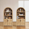 mopio Lauren 65.4' Short Arched Cabinet, 5-Tier Arched Bookcase with Doors and Shelves, Mini Arch Bookshelf with Storage, Wooden Storage Cabinet for Living Room and Kitchen Pantry (Set of 2, Oak)