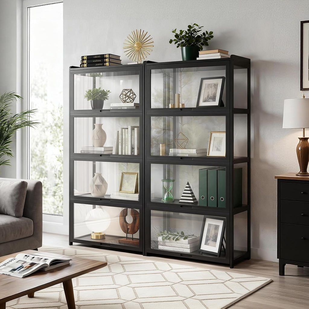 Athena Collection Curio Display Cabinet, 4-Tier Acrylic Display Case 55' Tall Display Cabinet for Collectibles Figures Trophy for Living Room Office and Bedroom- Black