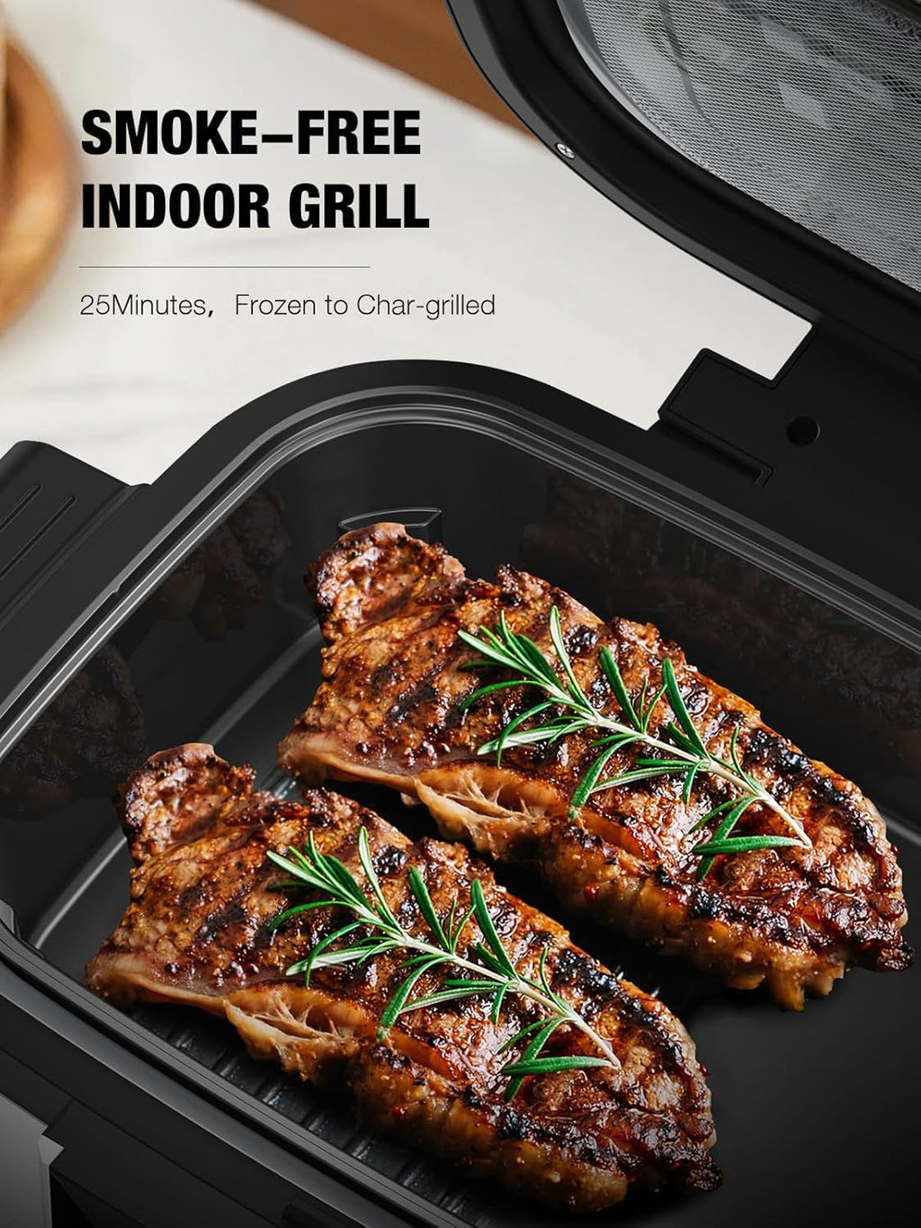 Electactic Smokeless Indoor Grill with Air Fry, Electric Grill with 5 Cooking Modes, 5QT Capacity, Adjustable Time & Temperature, LCD Displays