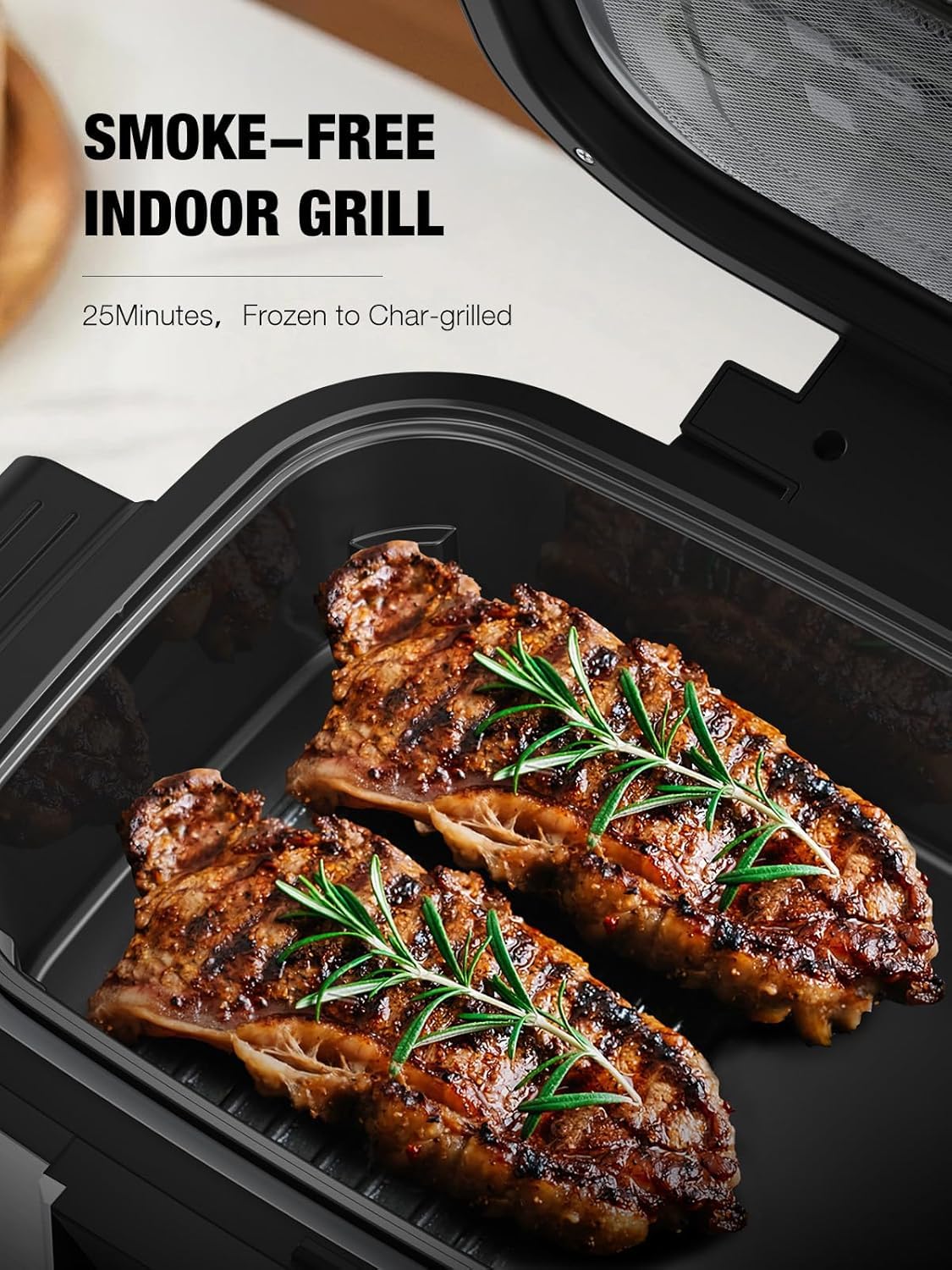 Electactic Smokeless Indoor Grill with Air Fry, Electric Grill with 5 Cooking Modes, 5QT Capacity, Adjustable Time & Temperature, LCD Displays