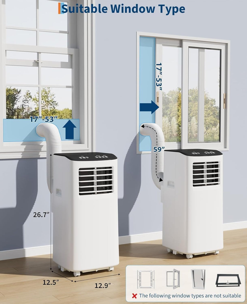 8000BTU Portable Air Conditioner, 3 in-1 Room Air Conditioner with Fan & Dehumidifier Modes, AC Unit Cools up to 350 Sq.Ft, Remote Control & 24H Timer, for Bedroom, Office and Living Room