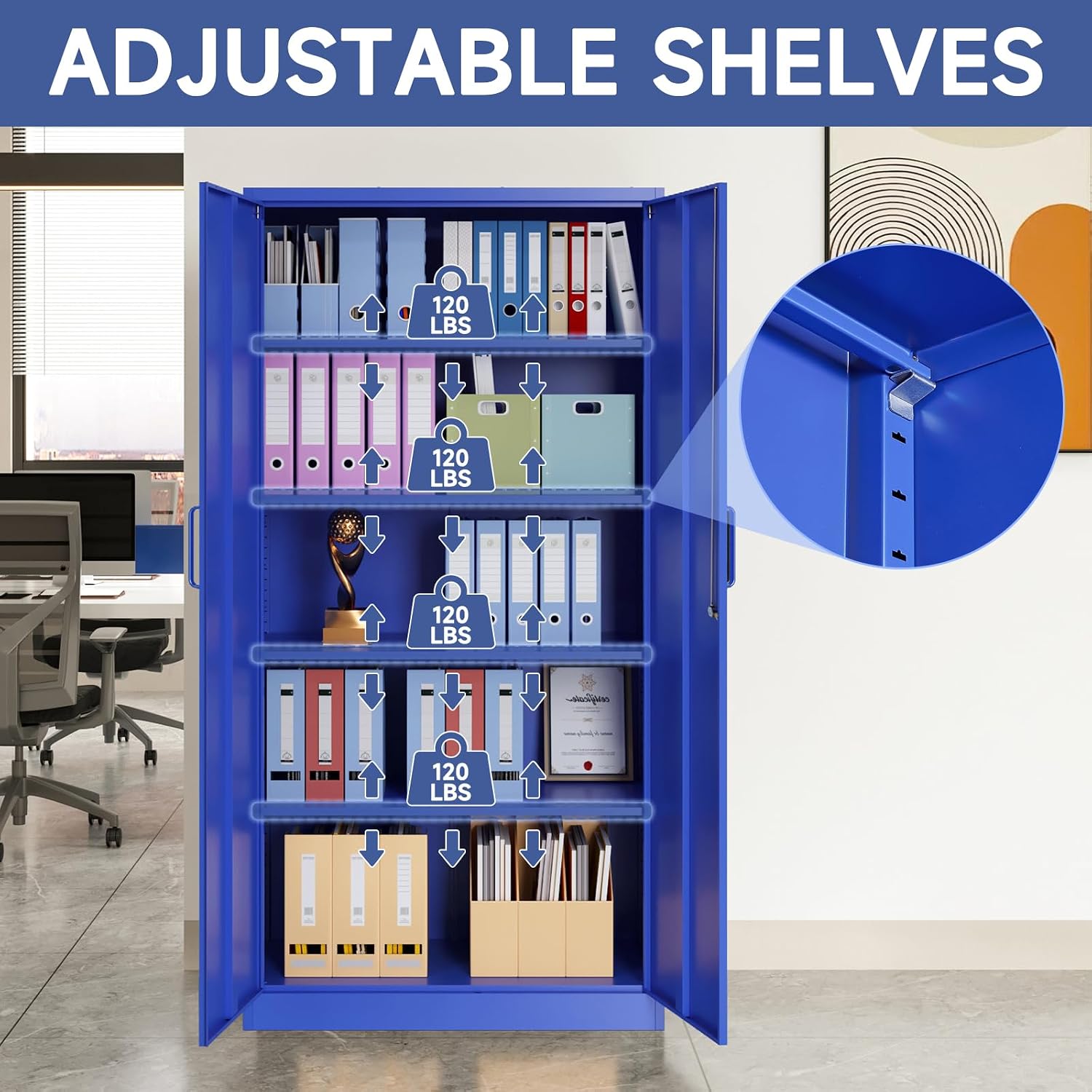 Metal Garage Storage Cabinet, 71' Locking Storage Cabinet with 2 Doors and 4 Adjustable Shelves, Lockable Metal Cabinet for Home,Garage,Gym,School（Blue）