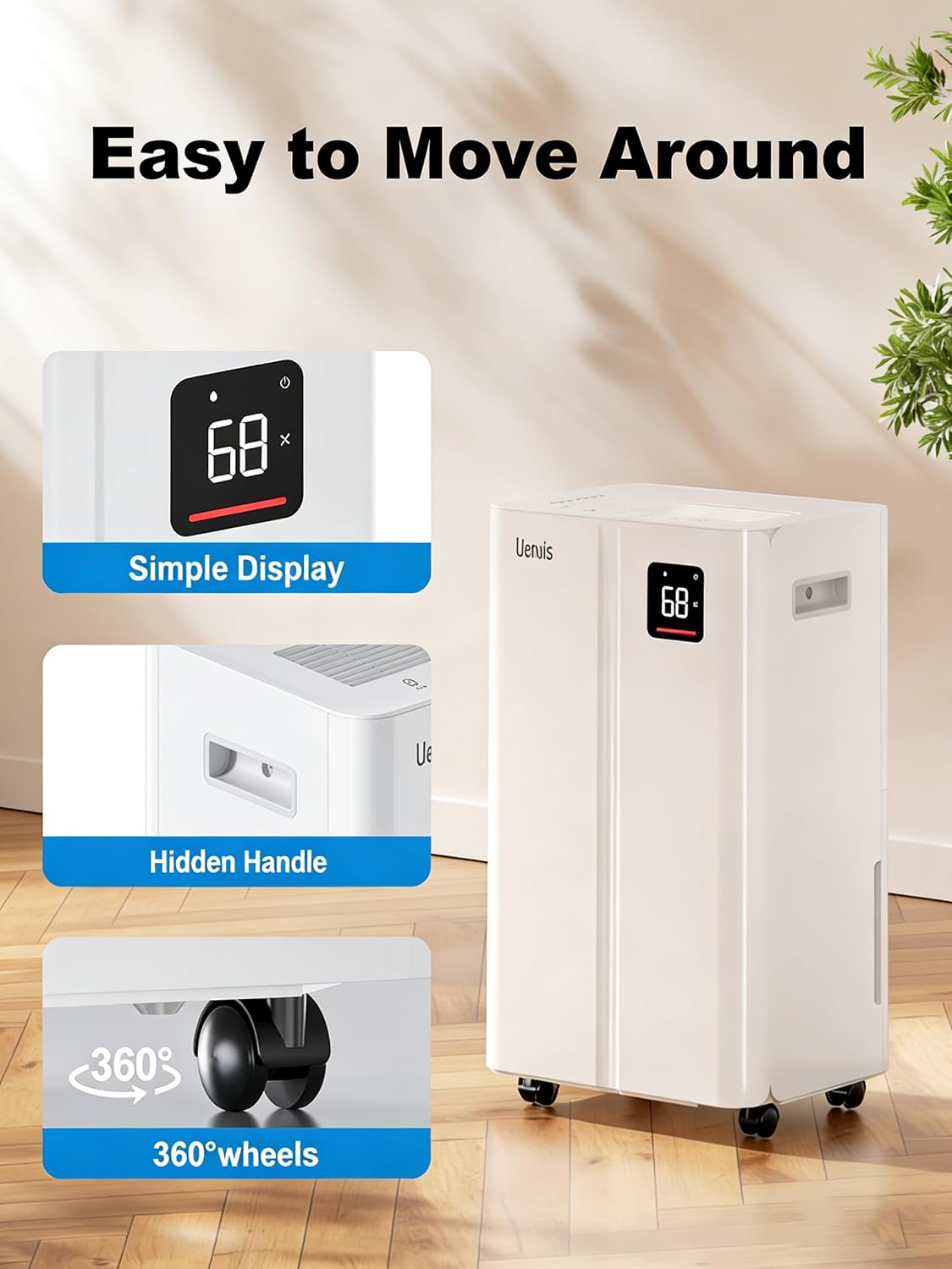 50 Pint Dehumidifier for Large Rooms & Basements, Up to 4,500 Sq.Ft, Automatic Humidity Control with Continuous Drain, Quiet 40dB, 24-Hour Timer, Wheels & Child Lock