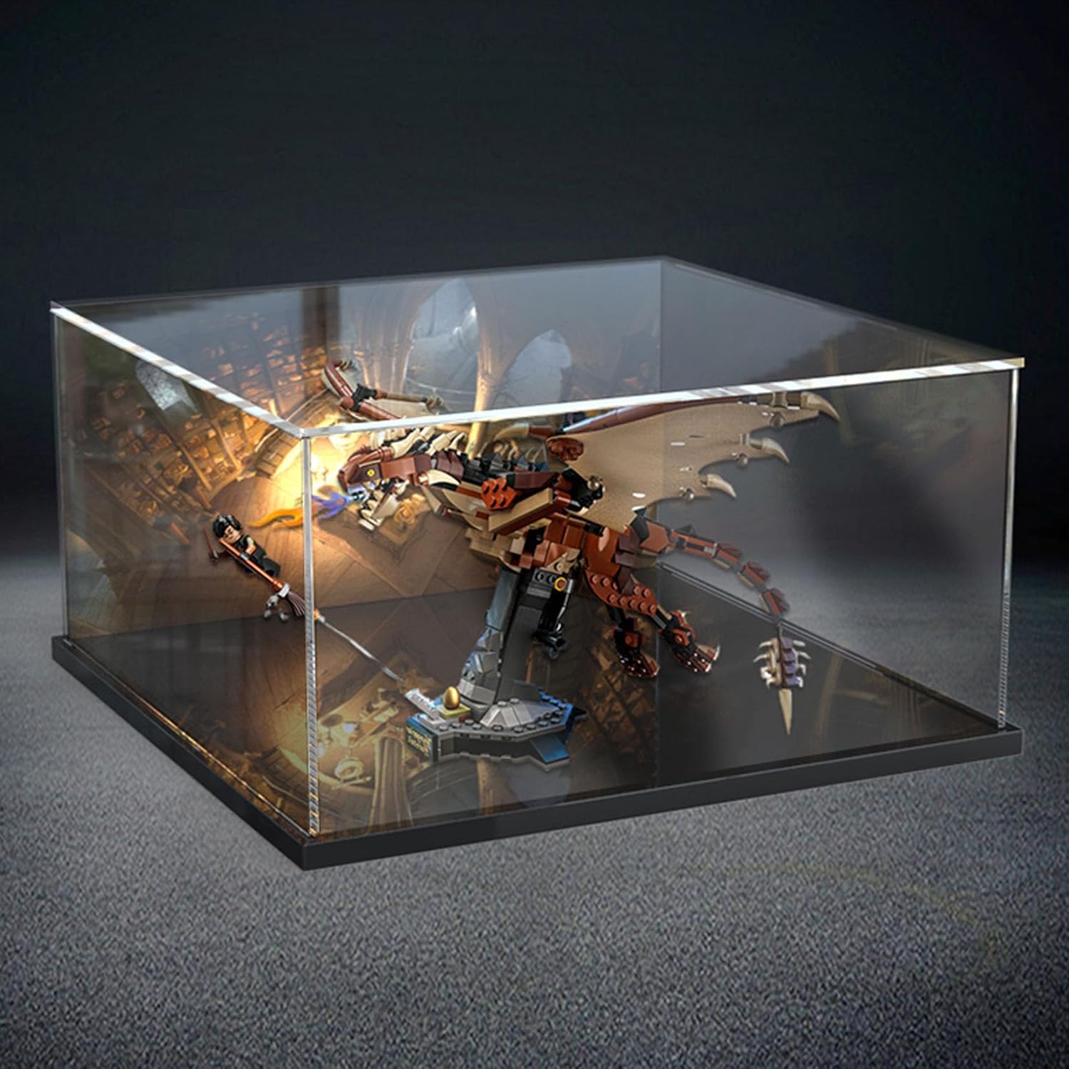 Acrylic Display Case for Lego 76406 Hungarian Horntail Dragon Model - Dustproof Anti-UV Storage Box - Ideal for Collectors (Background A)