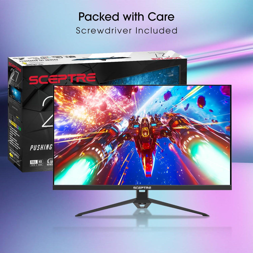 Sceptre New 27-Inch Gaming Monitor, FHD 1080p, Up to 180Hz, 1ms, DisplayPort, HDMI x3, FreeSync, FPS/RTS, 100% sRGB, Built-in Speakers, Machine Black (E275B-FPT165 Series, 2026)