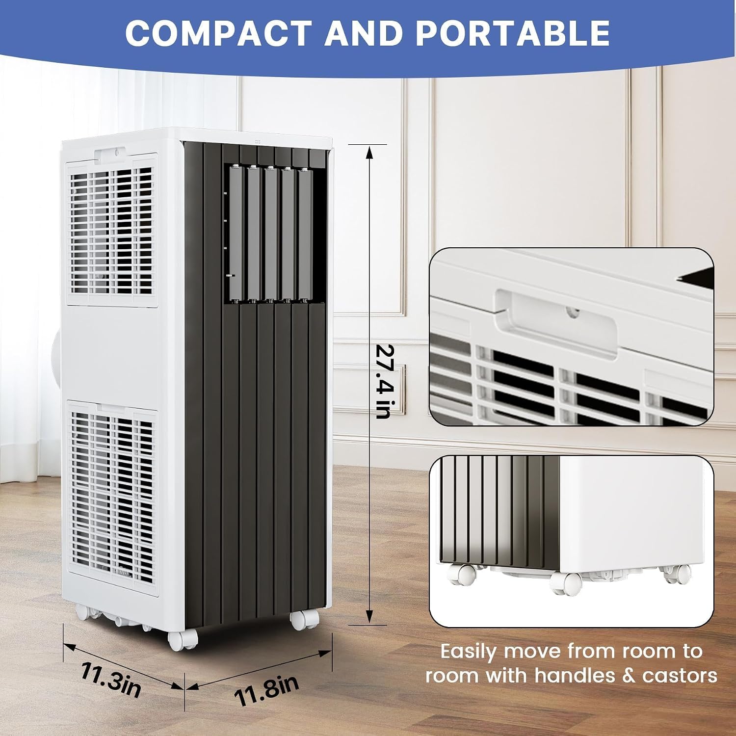 GarveeHome Quiet 8000 BTU Portable Air Conditioner with Fan & Dehumidifier, Energy Efficient AC Unit for Bedroom or Living Room, 3-In-1 Cooling with Auto Swing & Easy Installation Kit