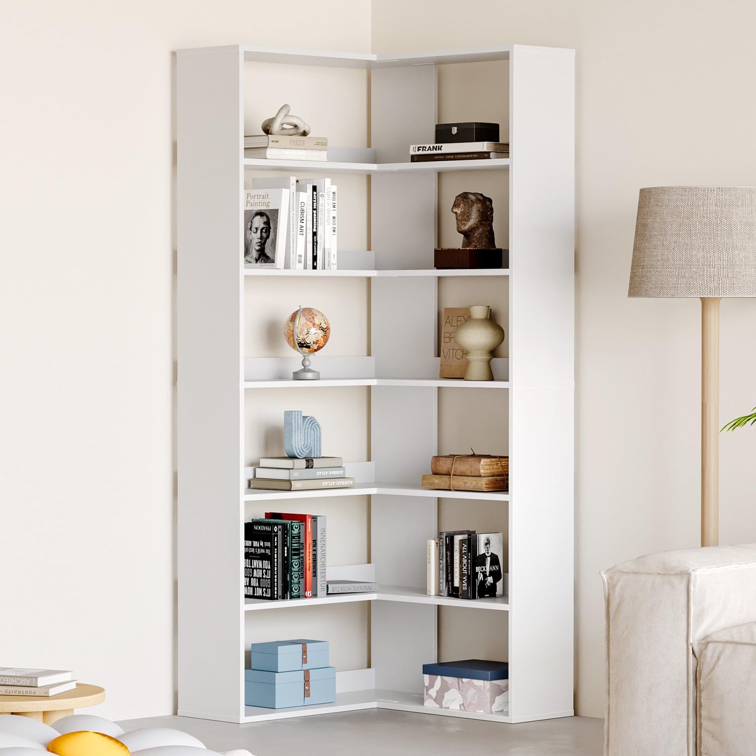MXV 71.5' Tall L-Shaped Corner Bookshelf, 6-Tier 23.6' Wide Wooden Bookcase with Storage Organizer, Display Shelf for Home, Office, Living Room (23.6')