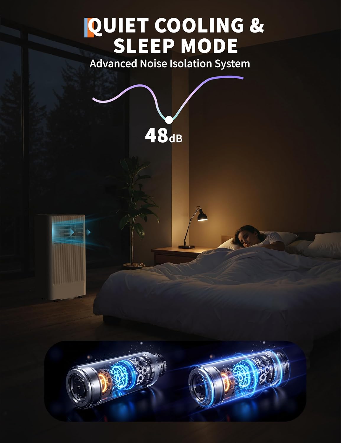 10,000 BTUs Portable Air Conditioner, Portable AC Unit 4 Modes with Cool, Fan, Dehumidifier, Sleep Mode, Cools up to 450 Sq. Ft, Full Set Installation Kit, for Bedrooms Offices Use, Black&Grey Cover