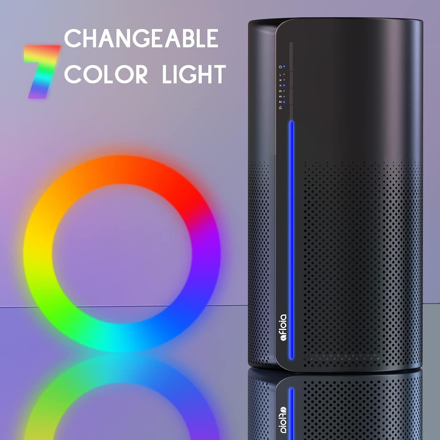 Afloia 2-in-1 Air Purifier and Humidifier Combo, Quiet 3-Stage Filtration for Pet Allergies & Smoke, Auto Shut-Off, 7-Color LED Light, Black