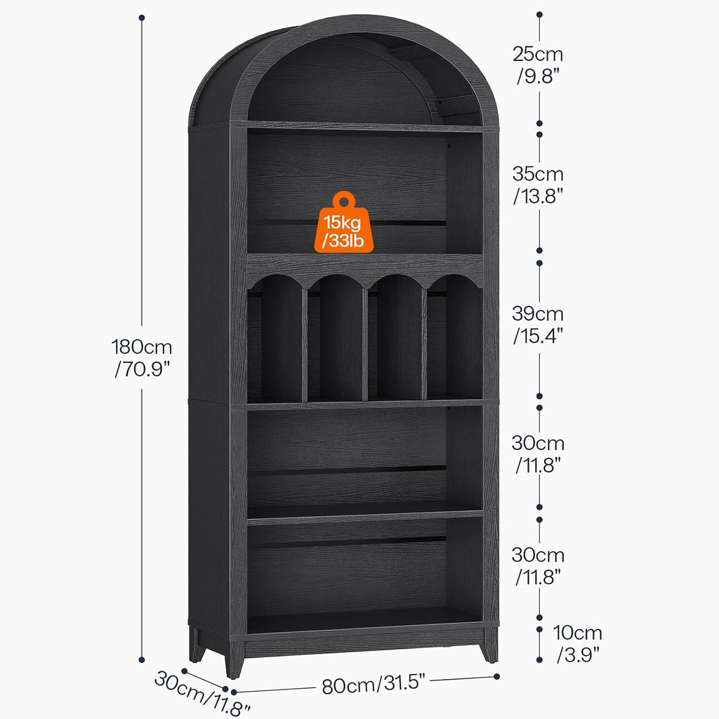HOOBRO Arched Bookshelf, 70.9' Tall Arch Bookcase with Storage, 5-Tier Farmhouse Book Shelf, Modern Arched Cabinet, Wooden Bookshelf with Open Display Shelves for Living Room, Office, Black BK53SJ01