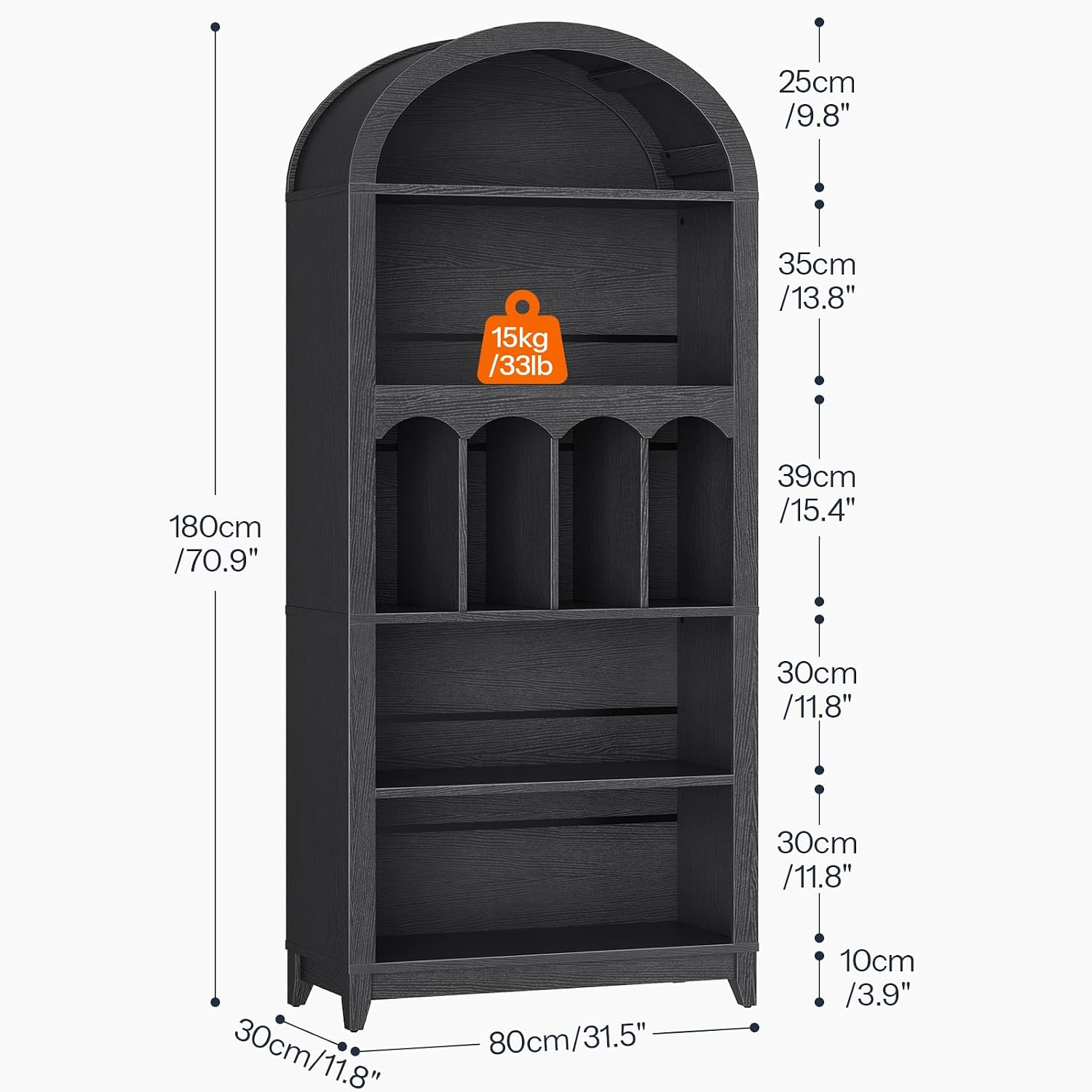 HOOBRO Arched Bookshelf, 70.9' Tall Arch Bookcase with Storage, 5-Tier Farmhouse Book Shelf, Modern Arched Cabinet, Wooden Bookshelf with Open Display Shelves for Living Room, Office, Black BK53SJ01