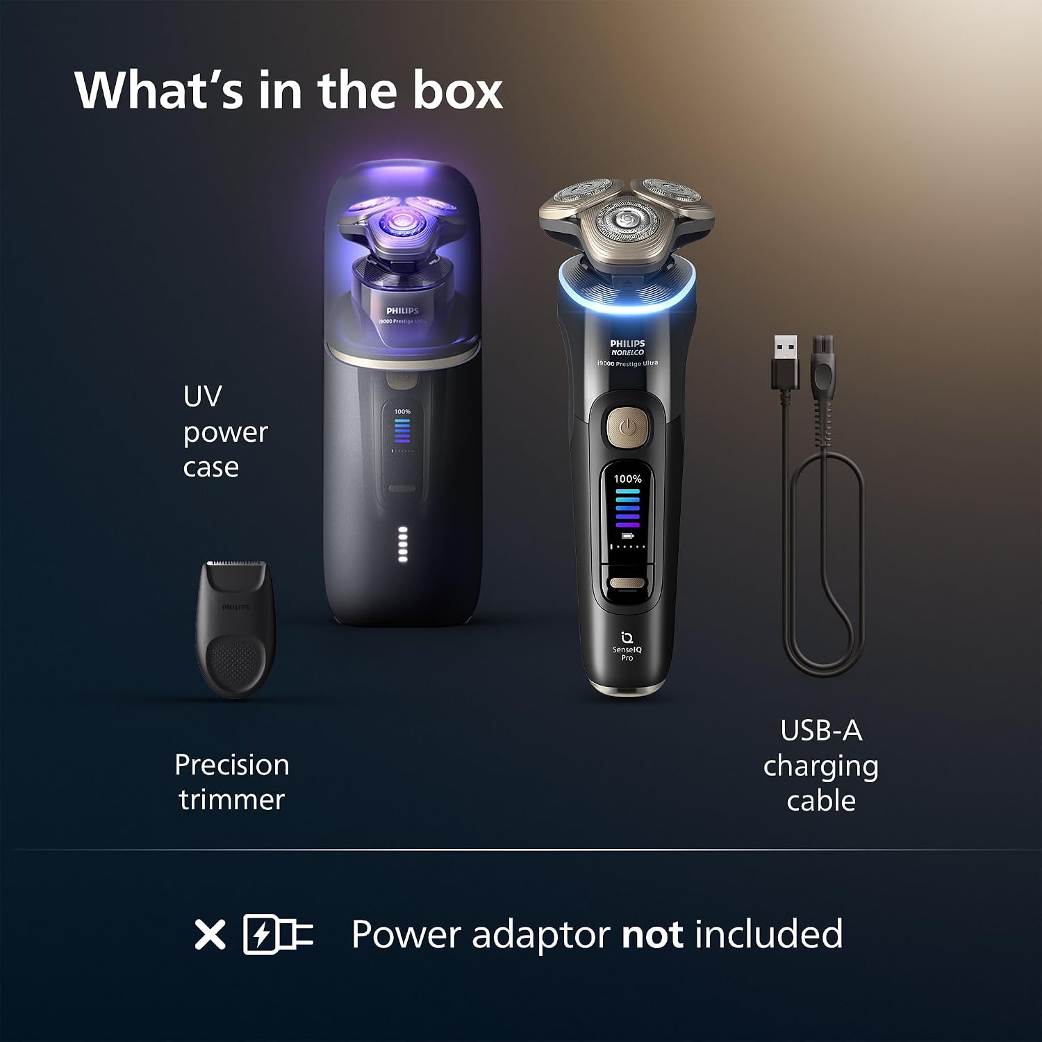 Philips Norelco Shaver i9000 Prestige Ultra, Wet & Dry Electric Shaver, Ink Black, SenseIQ Pro Technology, Triple Lift & Cut System, 360 Rotating NanoTech Precision Blades, 5 Shaving Modes, XP9400/89