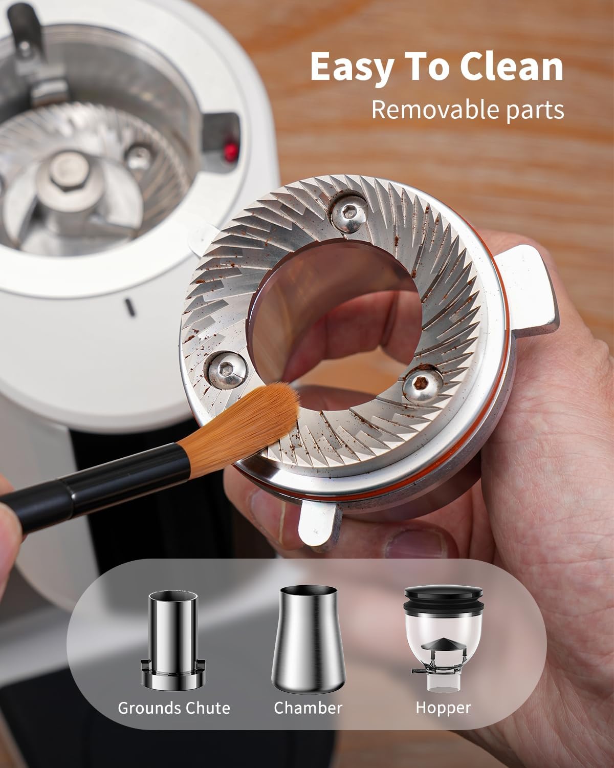 SHARDOR Professional 64mm Burr Coffee Grinder with 100 Grind Settings and All-Metal Chamber, Coffee Bean Grinder with Adjustable Electronic Timer and LED Display, Anti-Static,White