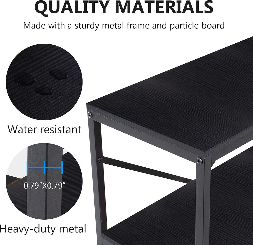 Tribesigns 70.9 Inch Extra Long Console Table, Modern Sofa Table Behind Couch Table with Storage Shelves, 3-Tier Industrial Hallway Entryway Table for Living Room, 3 Shelf Bookshelf(Black)