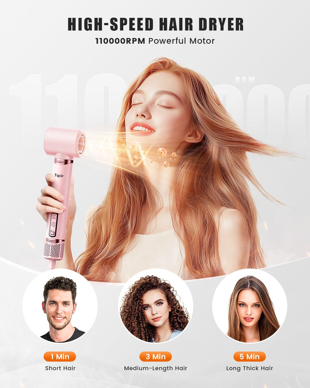 Tqcir 8-in-1 Professional Hot Air Styler&Hair Dryer Brush, Powerful Multi-Styler with Auto-Wrap Curler with Storage Case, Fast Drying Curling Straightening Volumizing Without Heat Damage(Pink)
