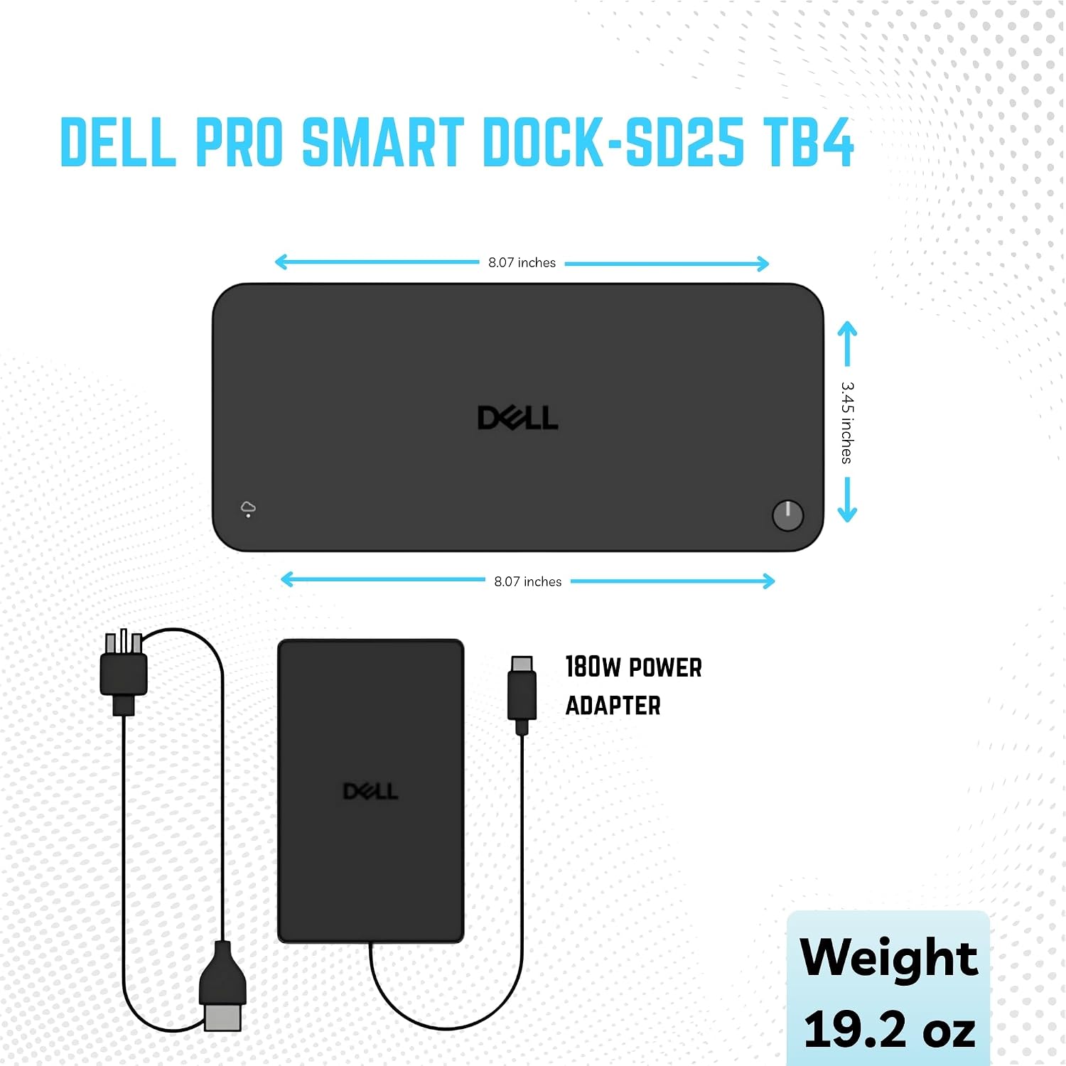 Dell SD25TB4 Pro Thunderbolt 4 Smart Dock - 3 Years Warranty Supports 8k Display, with 180W, HDMI, DisplayPort, Thunderbolt Cable, Cleaning Cloth - USB C Docking Station Hub