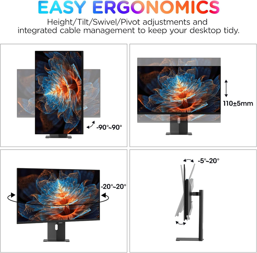 KOORUI 27 inch QD-OLED Gaming Monitor, 240Hz Monitor, 0.03ms, QHD 1440p AdaptiveSync, 99% DCI-P3, HDR True Black 400, Height/Pivot/Tilt/Swivel Adjustability, HDMI & DisplayPort VESA, Black, S2721XO