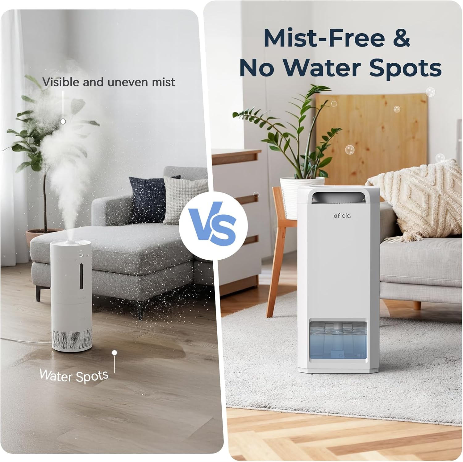 Afloia Air Purifier and Humidifier Combo in One-Cool Mist Evaporative for Home Bedroom Large Roome up tp 3000ft², with Humidity&Air Quality Sensor, Remove Pets Hair Mold Dust Odor Pollen Smoke, White