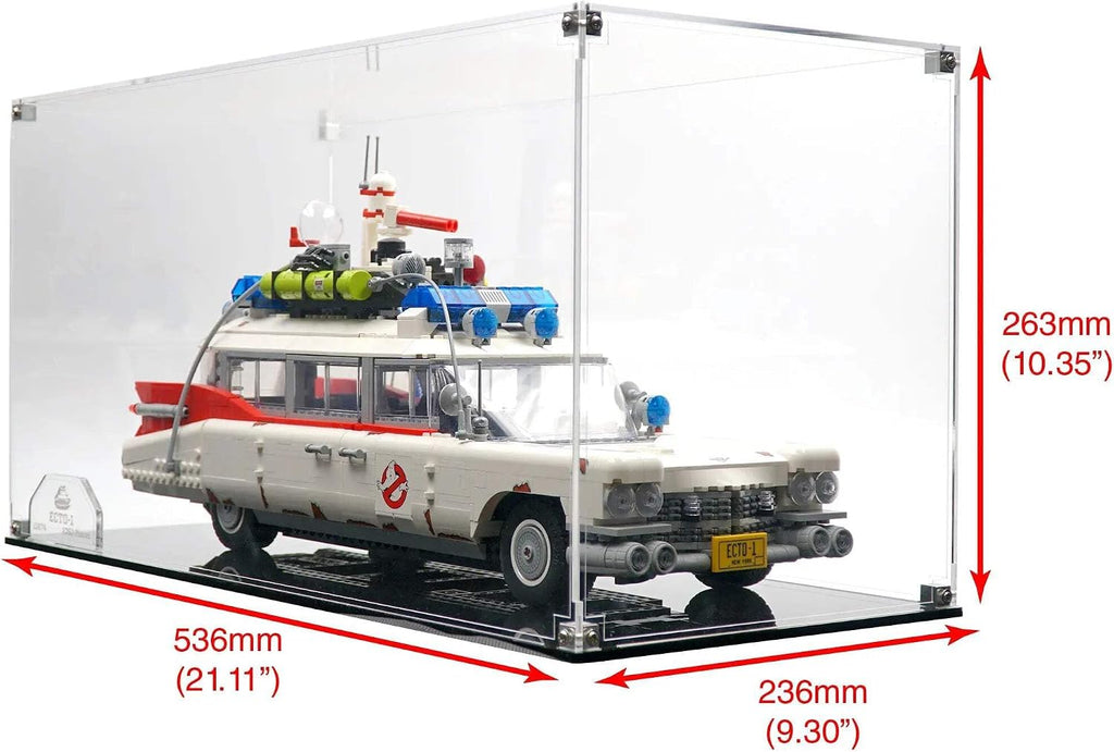 Display Case Compatible with Lego Ser 10274 - Ghostbusters ECTO-1 - Acrylic Dustproof Showcase with Pre-Printed Background - Set Not Included