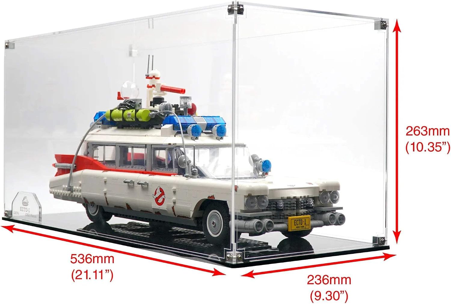 Display Case Compatible with Lego Ser 10274 - Ghostbusters ECTO-1 - Acrylic Dustproof Showcase with Pre-Printed Background - Set Not Included