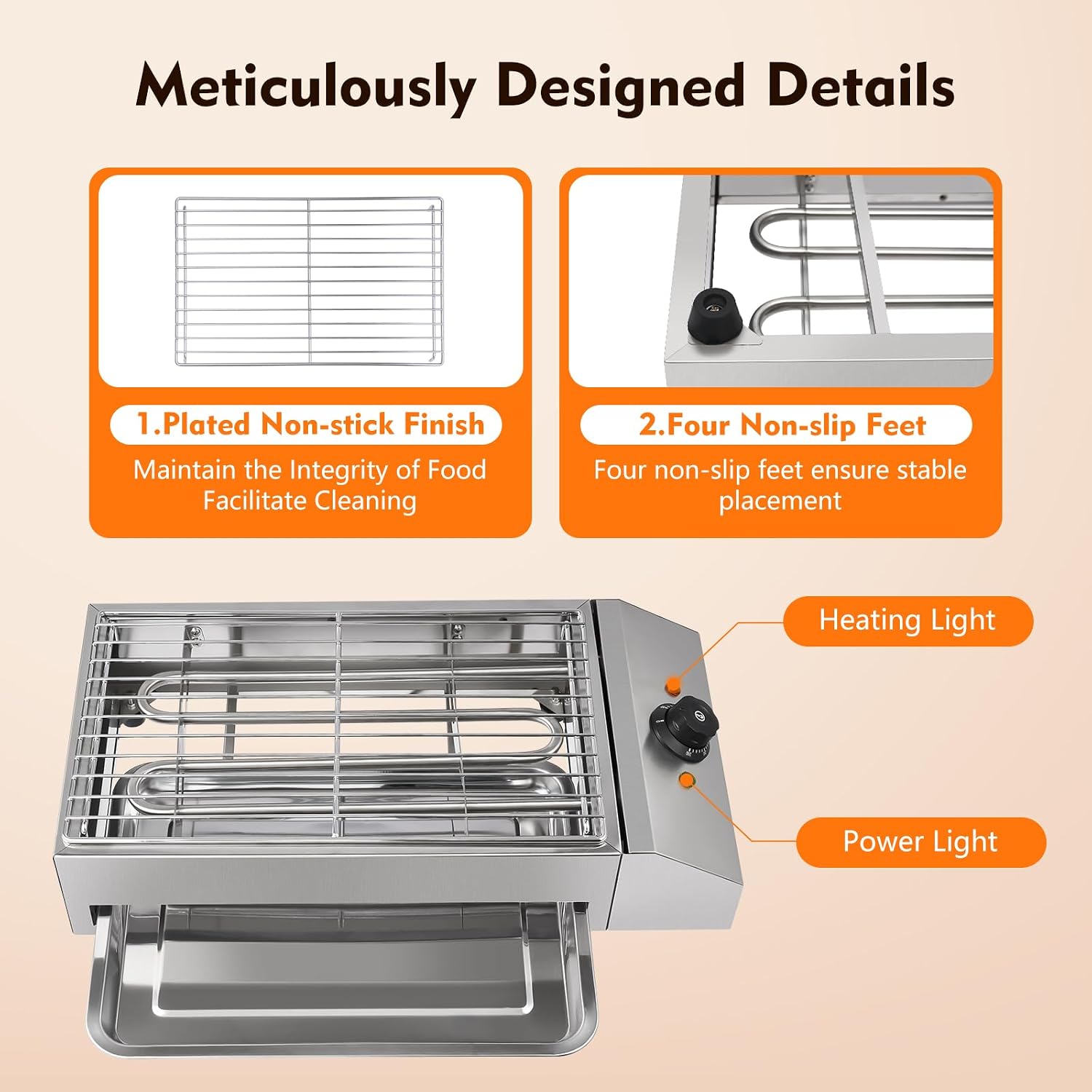 Electric Smokeless Indoor Grill - Electric Searing Grill with Adjustable Temperature Control to 572℉ Nonstick Indoor BBQ Rotisserie 1800W Portable Removable Stand Grill For Indoor Outdoor Camping
