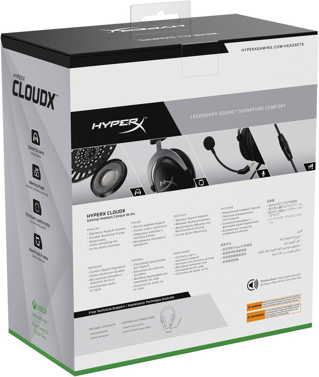 HyperX CloudX,Official Xbox Licensed Gaming Headset,Compatible with Xbox One and Series X|S,Memory Foam Ear Cushions,Detachable Noise-Cancelling Mic,in-line Audio Controls,Black/Silver,(Pack of 10)
