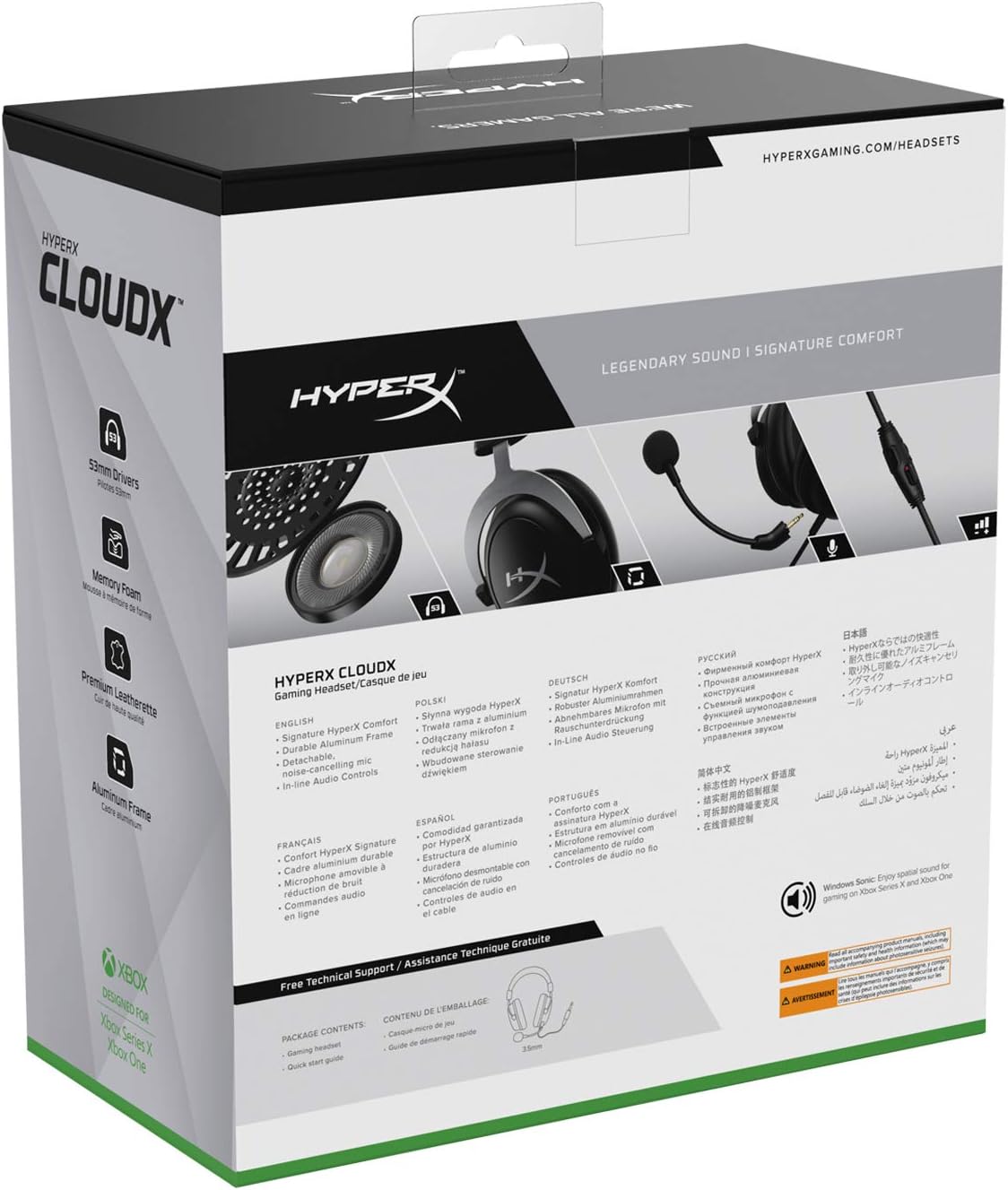HyperX CloudX,Official Xbox Licensed Gaming Headset,Compatible with Xbox One and Series X|S,Memory Foam Ear Cushions,Detachable Noise-Cancelling Mic,in-line Audio Controls,Black/Silver,(Pack of 10)