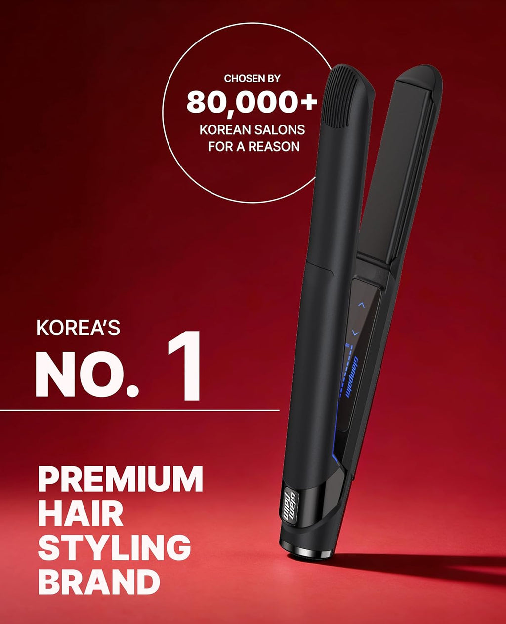 GLAMPALM GlamMuse 1' | All-Ceramic Flat Iron Infused with Vita-C, Salon Results with Less Heat Damage, Trusted by K-Pop Hair Stylists, Dual Voltage Hair Straightener, Silk Press | GP201T