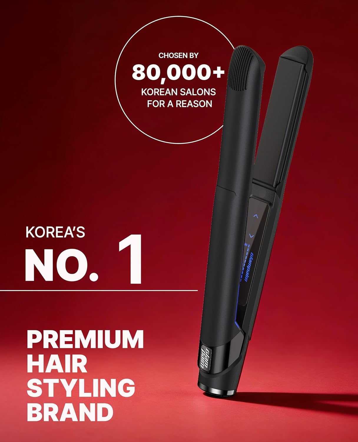 GLAMPALM GlamMuse 1' | All-Ceramic Flat Iron Infused with Vita-C, Salon Results with Less Heat Damage, Trusted by K-Pop Hair Stylists, Dual Voltage Hair Straightener, Silk Press | GP201T