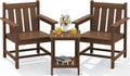SEWRWALL 3 Pieces Patio Bistro Set, All Weather Adirondack Chair Set with Side Table, HDPE Material Outdoor Patio Furniture Set for Balcony, Porch, Garden, Backyard- Brown