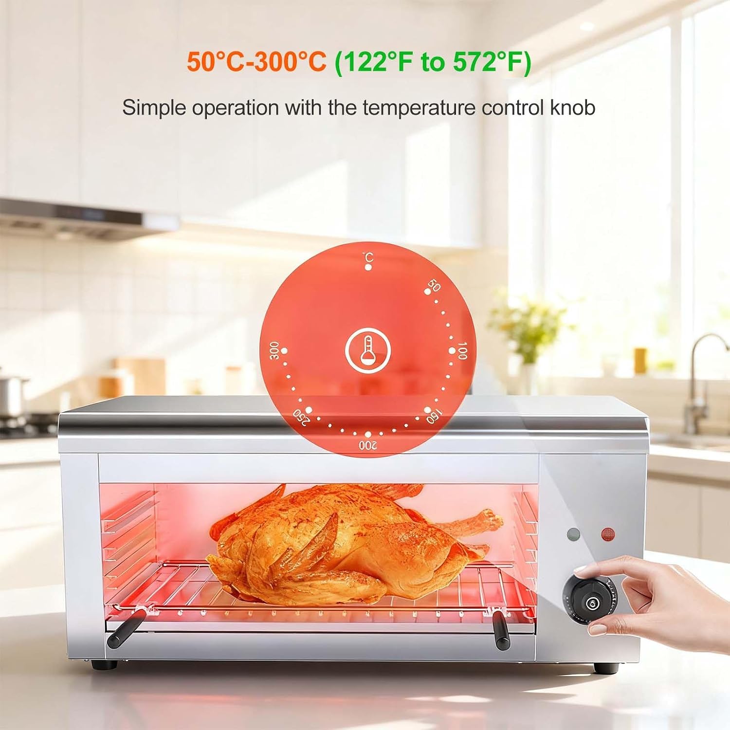 2000W Stainless Steel Electric Grill & Salamander Broiler, Wall Mount/Tabletop, 24'x11.8'x11', Removable Oil Tray, Adjustable Temp 50-300°C for Perfect Steaks & Sandwiches