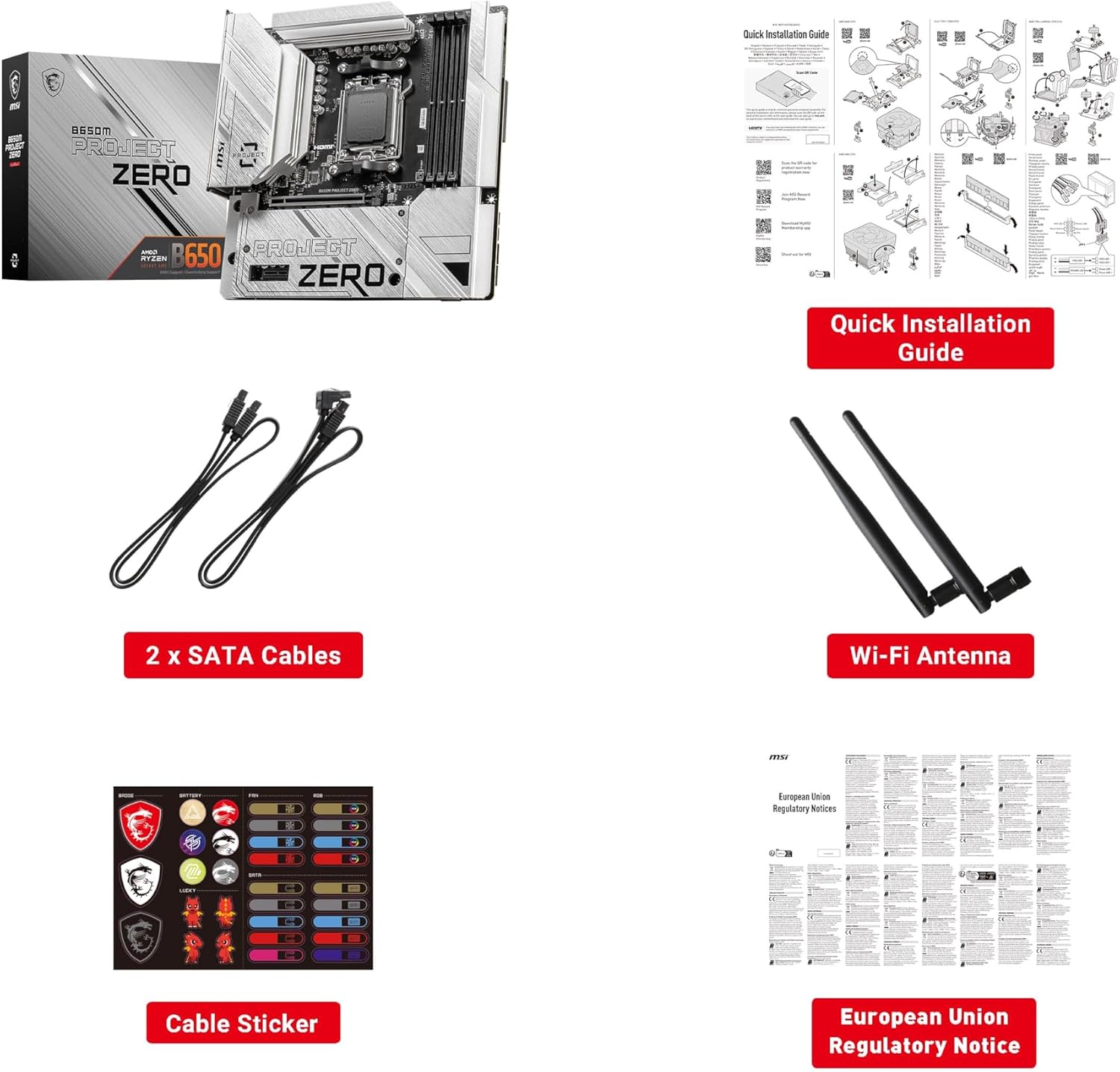 MSI B650M Project Zero Gaming Motherboard (AMD Ryzen 9000/8000/7000 Series Processors, AM5, DDR5, PCIe 4.0, M.2 Slots, SATA 6Gb/s, USB 3.2 Gen 2, HDMI/DP, Wi-Fi 6E, Bluetooth 5.3, 2.5Gbps LAN, mATX)