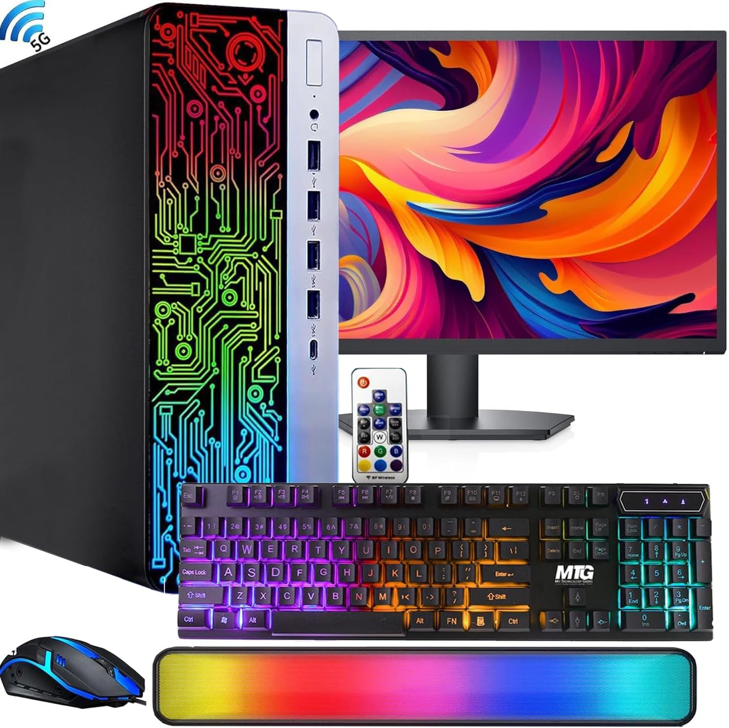 HP ProDesk Desktop RGB Computer PC Intel i5-6th Gen. Quad-Core Processor 16GB DDR4 Ram 256GB SSD, 27 Inch Monitor, Gaming Keyboard and Mouse, Built-in WiFi, Windows 11(Renewed)