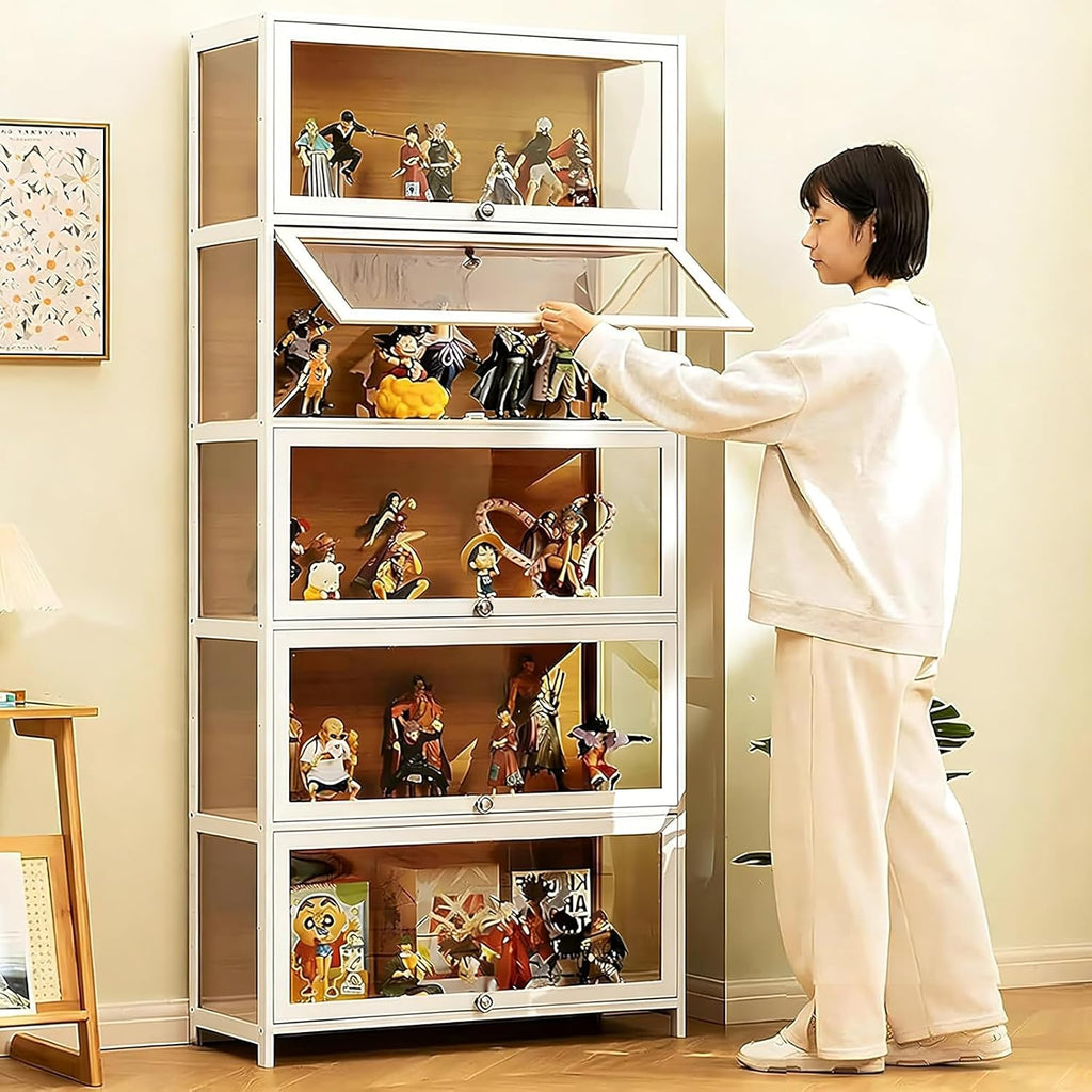 Display Cabinet with Acrylic Glass Doors, 5-Tier Curio Cabinet, Collectibles Toy Organizers Rack & Display Shelf, High Display Case for Home, Office, Playroom, Living Room