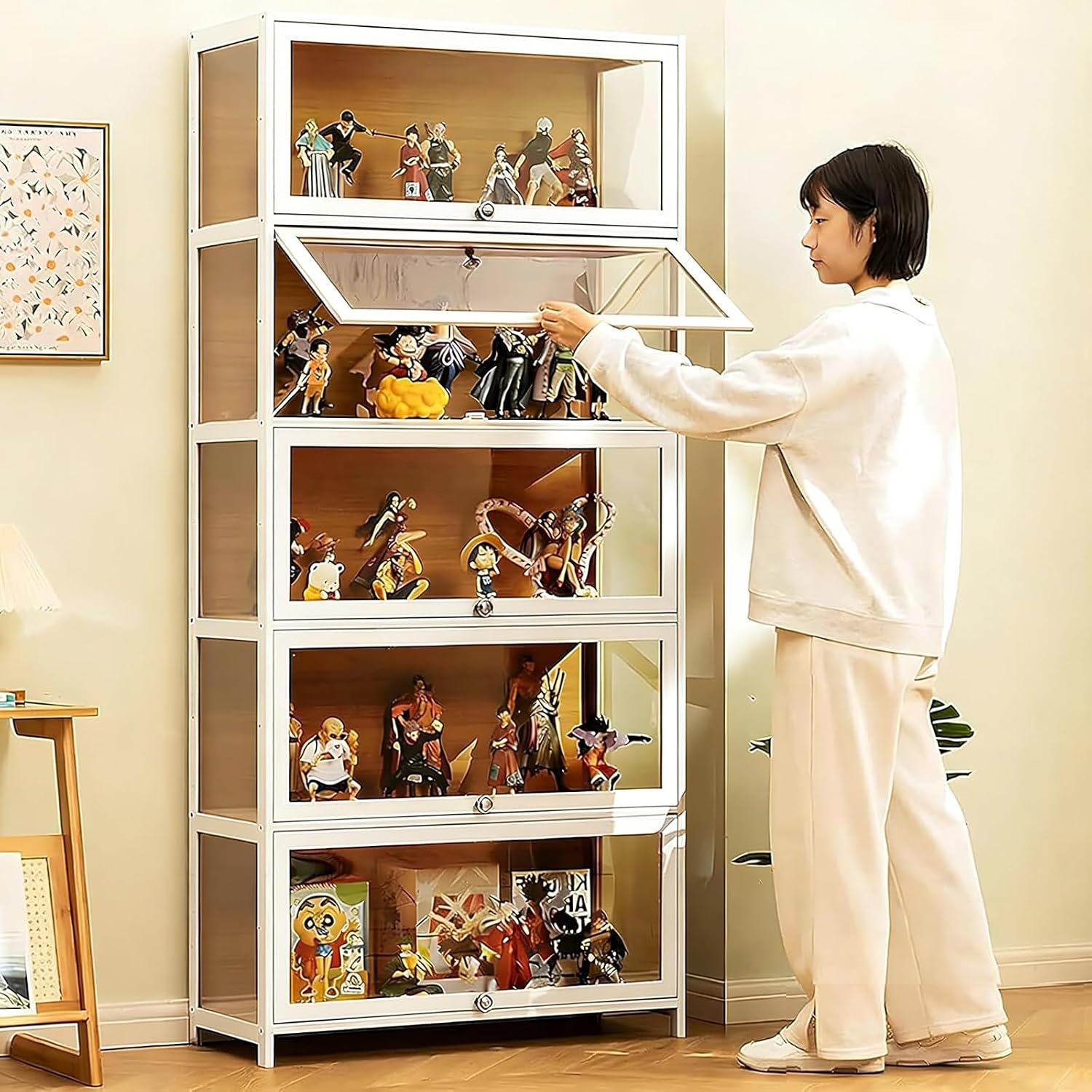 Display Cabinet with Acrylic Glass Doors, 5-Tier Curio Cabinet, Collectibles Toy Organizers Rack & Display Shelf, High Display Case for Home, Office, Playroom, Living Room