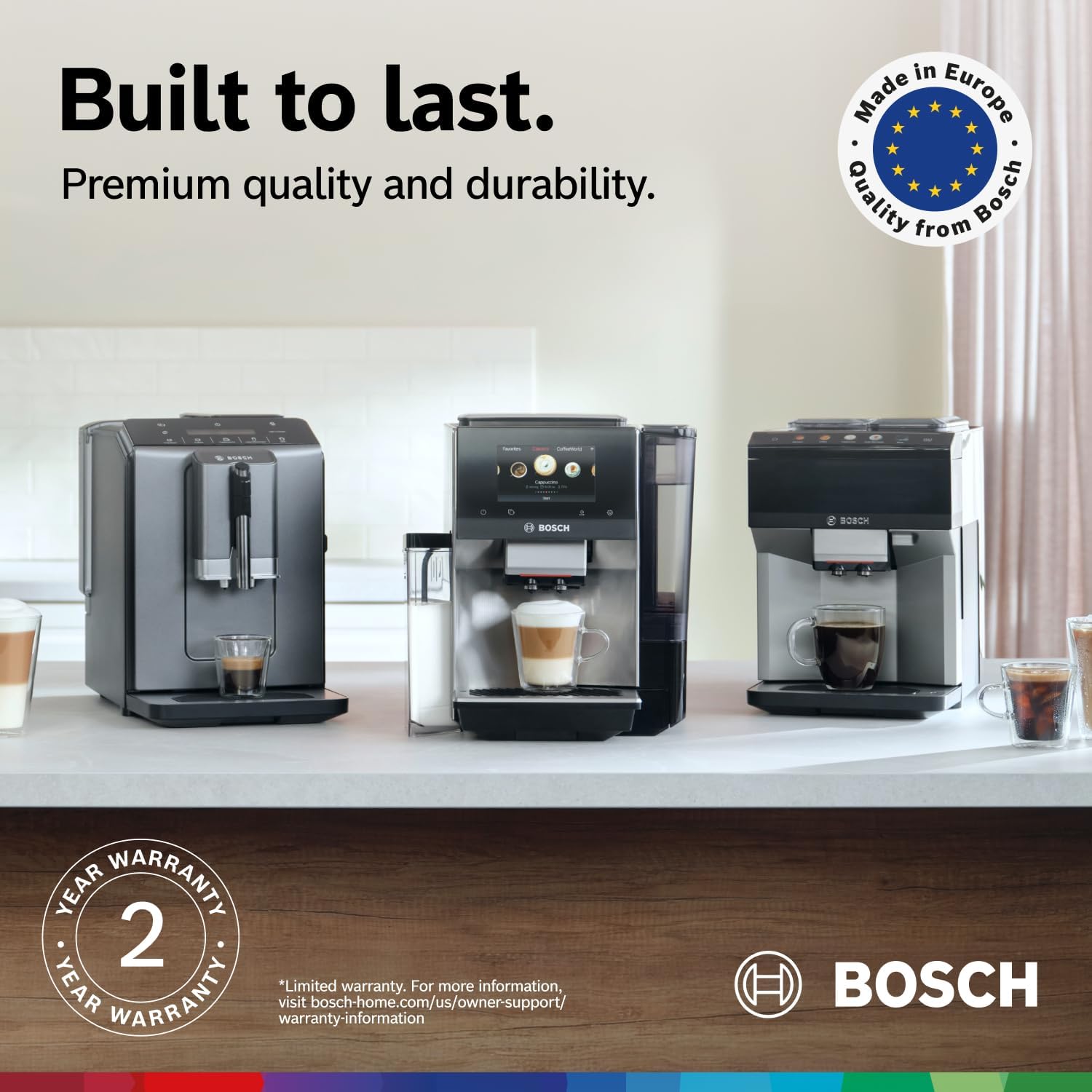 Bosch Fully Automatic Coffee and Espresso Machine - One-Touch Drinks, Barista Quality Super Coffee Maker - Touch Control Panel, Large Bean Capacity - Easy Clean, Maintenance - Black - TIU20109