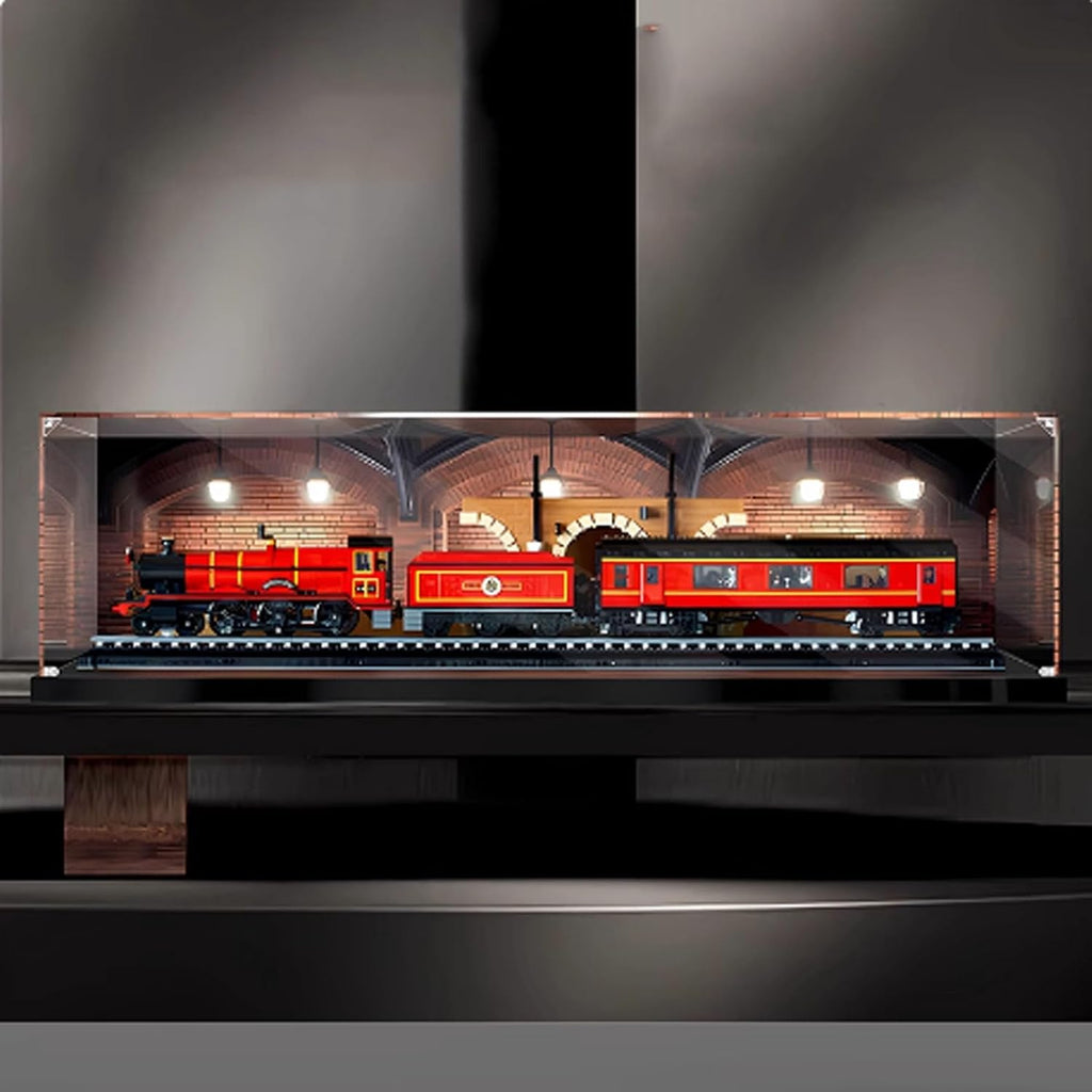 Dustproof Clear Acrylic Display Case,Designed for Lego 76405 Hogwarts Express Train Model Collection Protection Acrylic Dustproof Display Box (Model Kit Not Included) (Black Base+Back spray3mm)