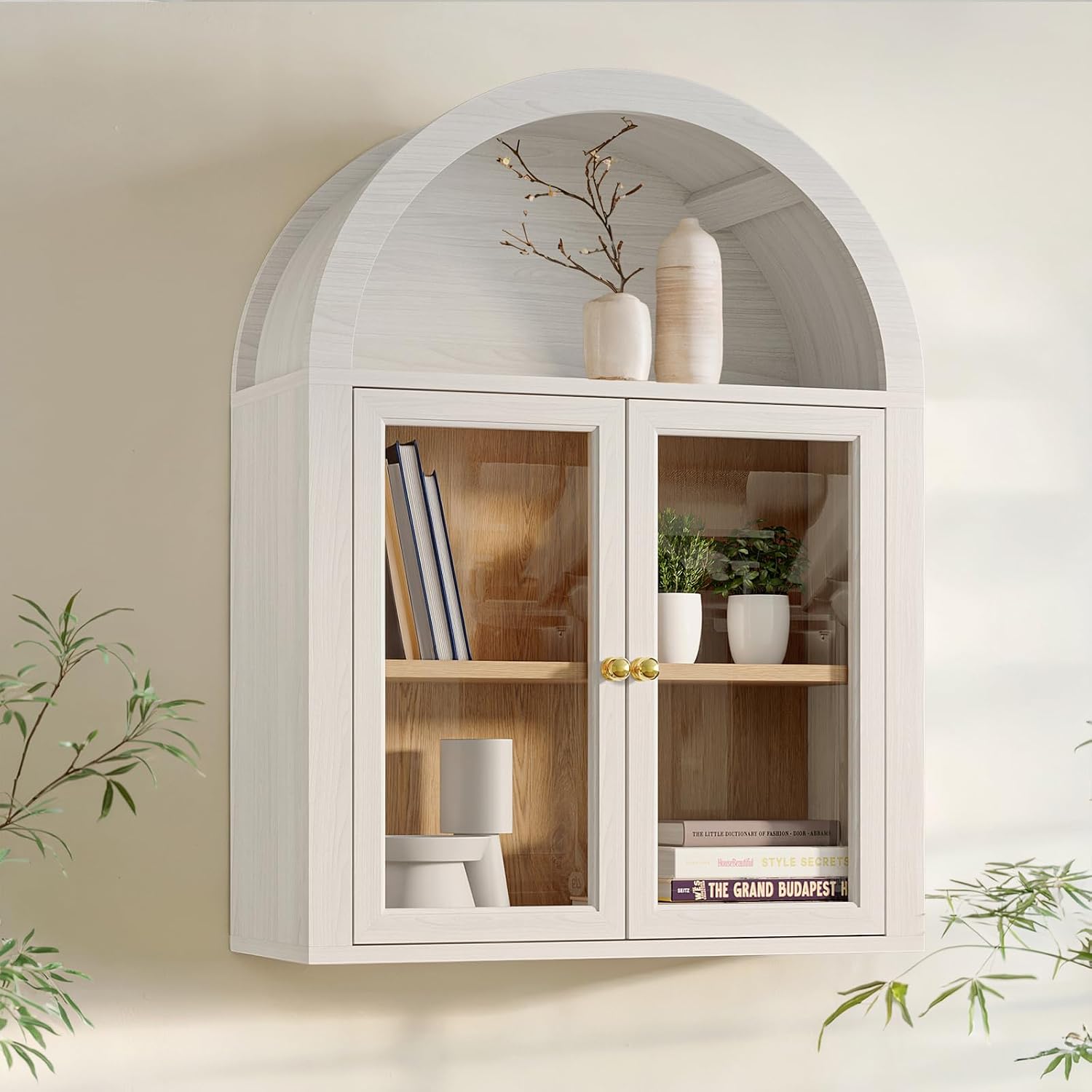 Furnaza Arched Wall Mounted Medicine Cabinets with Tempered Glass Doors,Bathroom Cabinet with Adjustable Shelf for Kitchen,Living Room