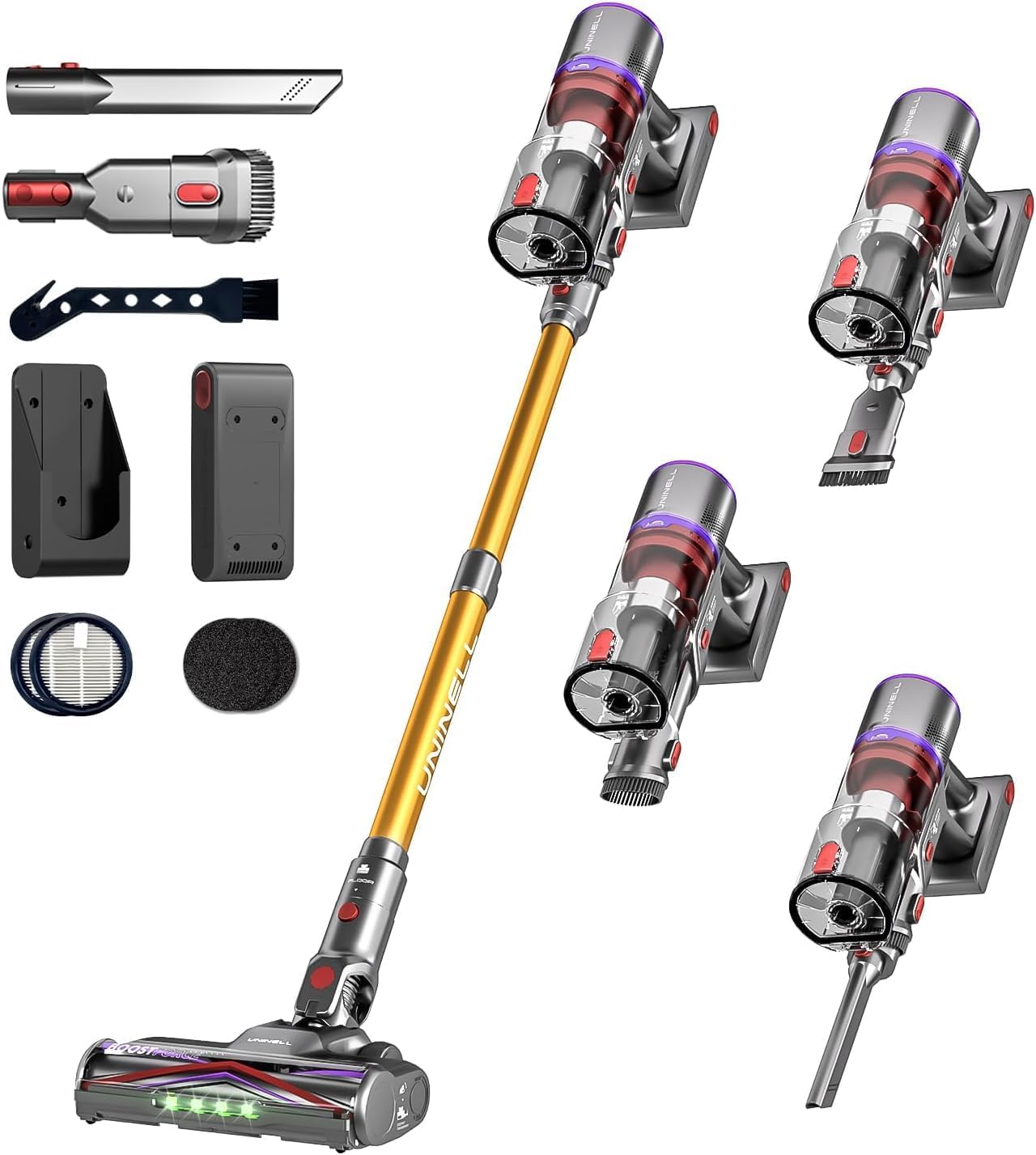 UNINELL HOME Cordless Vacuum Cleaner, 50000Pa 580W 70Mins Vacuum Cleaners for Home,Anti-Tangle Stick Vacuum Self-Standing, Handheld Vacuum Rechargeable for Pet Hair/Carpet/Floor,LED Display
