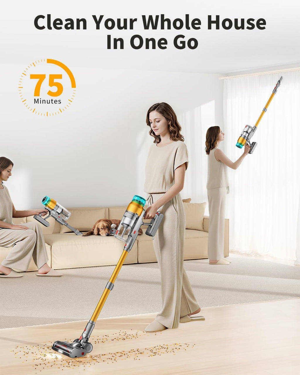MBYULO Cordless Vacuum Cleaner for Home 600W 60Kpa Upgraded Powerful Stick Vacuum Up to 75Mins, Anti-Tangle & Wall Mount Charging, 8 in 1 Lightweight Vacuum Cleaners for Home/Pet Hair/Carpets/Floors