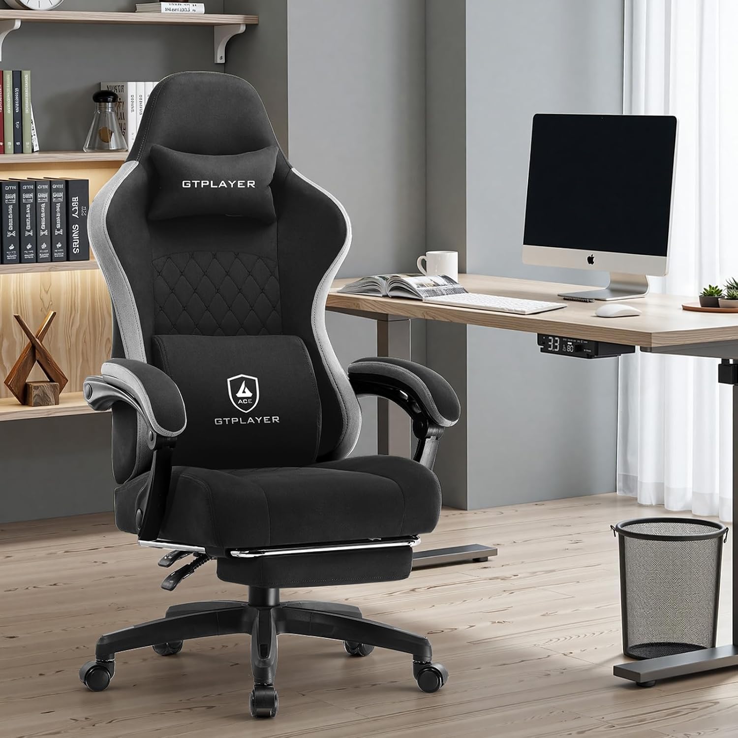 GTPLAYER Gaming Chair, Fabric Computer Office Chair with Pocket Spring Cushion, Ergonomic Office and Gaming, Video Gaming Chair with Linkage Armrests, High Back Desk Chair with Adjustable Recliner