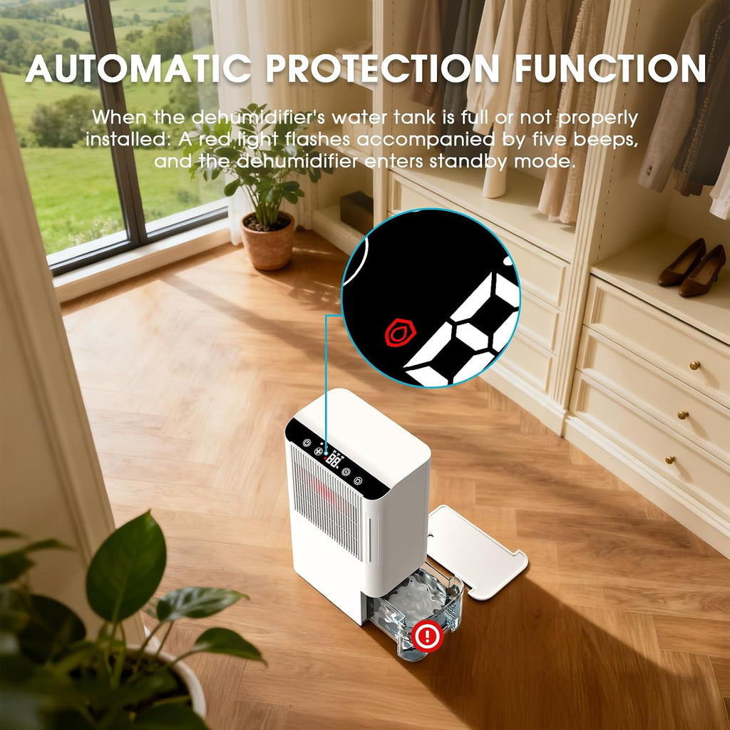 Dehumidifiers for Home, 2000 Sq.Ft Small Dehumidifier with 3.3ft Drain Hose, 2.5L Tank, Timer Sleep Mode, Portable Dehumidifier for Basement, Bedroom, Bathroom (Beige)