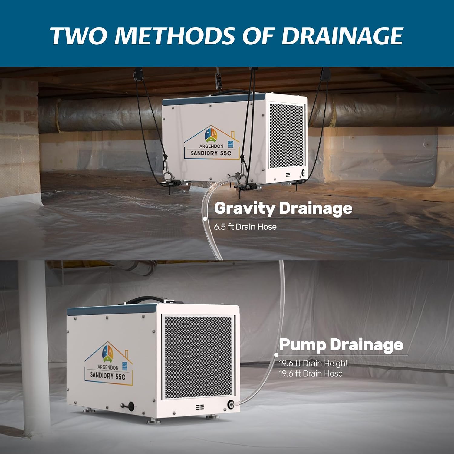 Argendon Commercial Dehumidifier with Pump for Crawlspace, Energy Star 120 Pints Basement Dehumidifier with Drain Hose for Large Space, Water Damage Unit, Ideal for Industrial and Job Sites