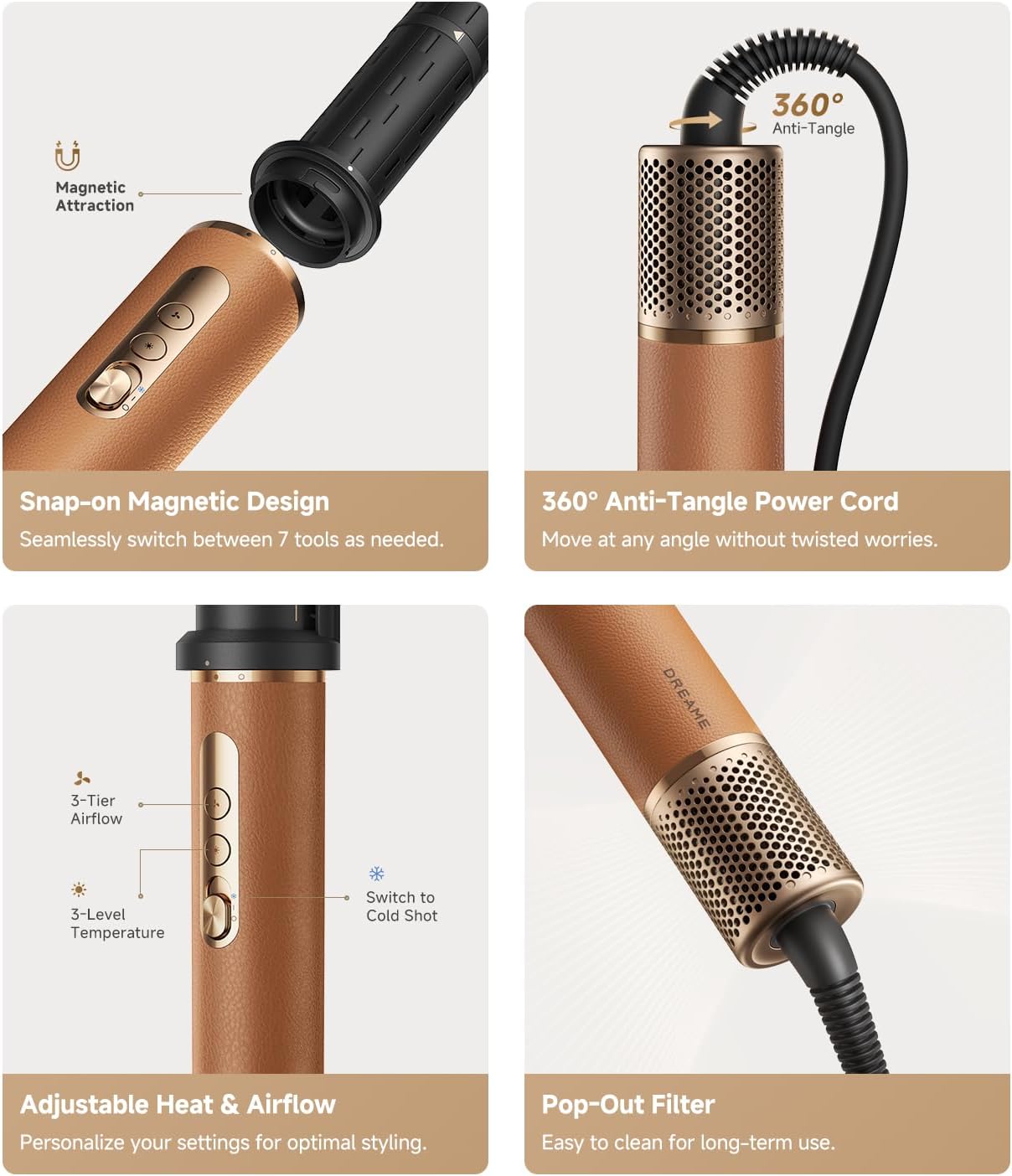 DREAME AirStyle Pro 7-in-1 Hair Styler & High Speed Dryer | Snap-on Attachments for Curling, Smoothing, Volumizing | Fast Drying, Frizz Control, Cool Shot | Luxury Leather Package, 120V Voltage